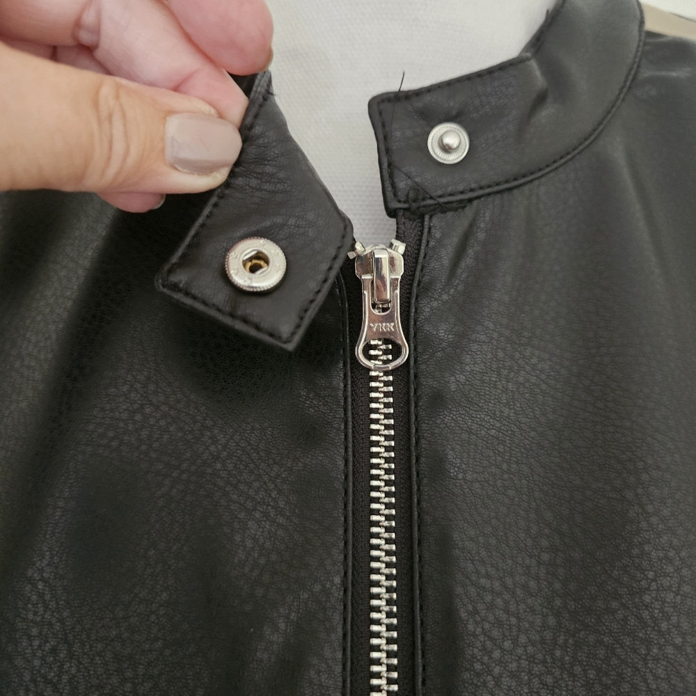 New Democracy Biker Jacket Size M Faux Leather Black Beige Zip Front Moto NWT - Picture 4 of 16